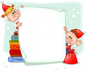 Cartoon school children with blank paper vector 02