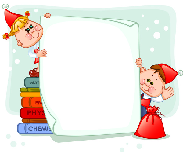 Cartoon school children with blank paper vector 02