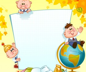 Cartoon school children with blank paper vector 04