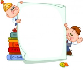 Cartoon school children with blank paper vector 05