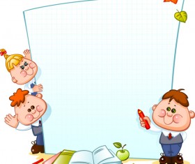 Cartoon school children with blank paper vector 06