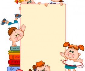 Cartoon school children with blank paper vector 07