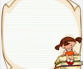 Cartoon school children with blank paper vector 09