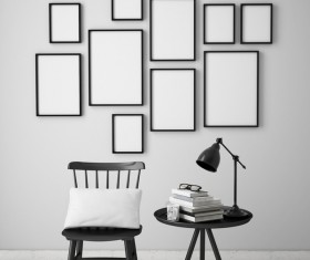 Chair Coffee table with white frame on the wall HD picture