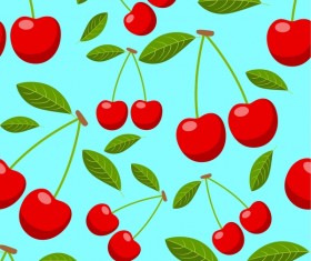 Cherries and leaves vector seamless pattern 01