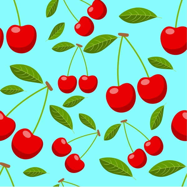 Cherries and leaves vector seamless pattern 01