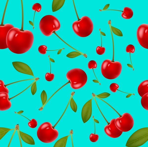 Cherries and leaves vector seamless pattern 02