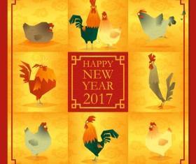 Chicken with 2017 new year background vector
