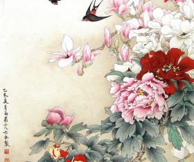Chinese beautiful peacock painting Stock Photo