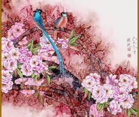 Chinese classical style of flowers and birds Stock Photo