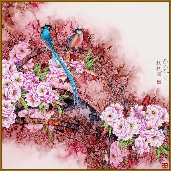 Chinese classical style of flowers and birds Stock Photo