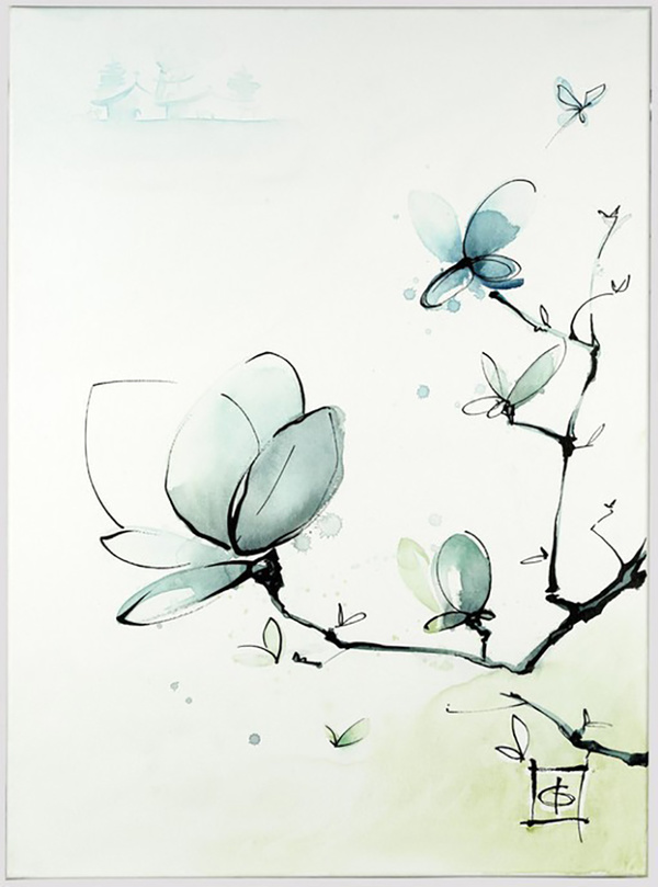 Chinese feng shui ink painting magnolia