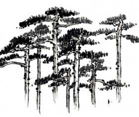 Chinese hand - painted ink pine trees HD picture