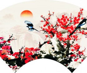 Chinese wind plum blossom bird painting Stock Photo