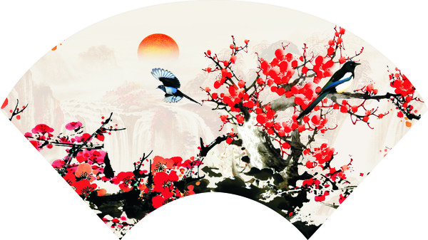 Chinese wind plum blossom bird painting Stock Photo