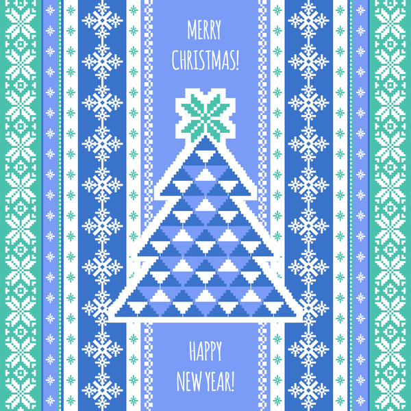 Christmas and New Year card with seamless borders vector 01