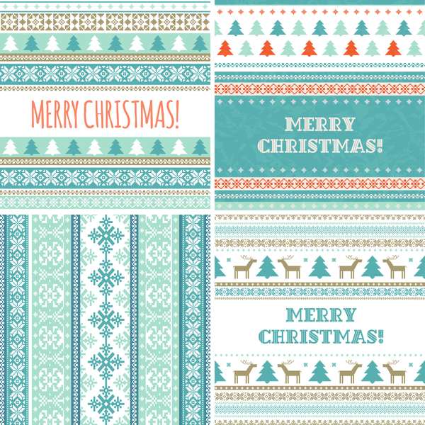 Christmas and New Year card with seamless borders vector 07