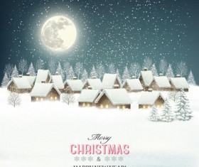 Christmas background with winter landscare and village vector