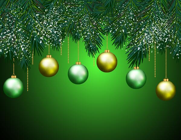 Christmas ball with pine branches and green background vector
