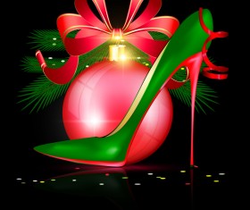Christmas ball with red ribbon bow and high heels vector
