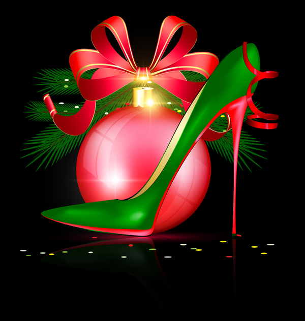 Christmas ball with red ribbon bow and high heels vector