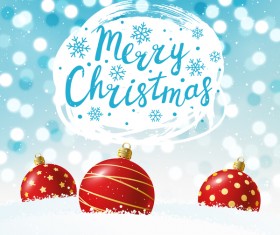 Christmas balls with snow background vector 01