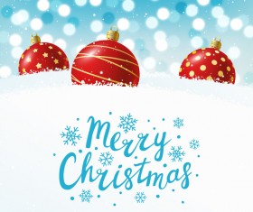 Christmas balls with snow background vector 02