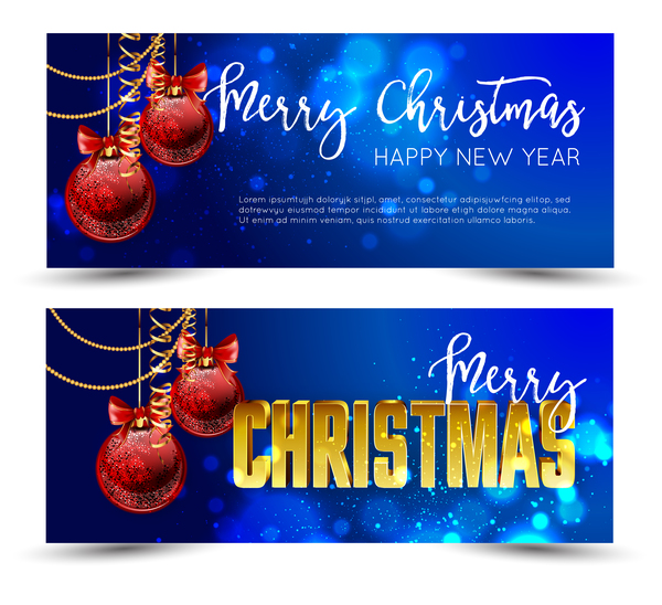 Christmas banners blue styles vector material