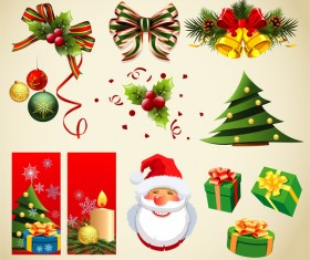 Christmas banners with gift box and decor mix vector