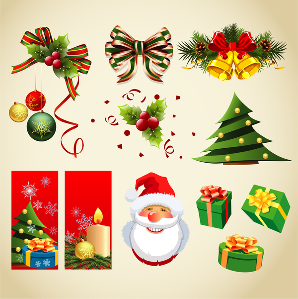 Christmas banners with gift box and decor mix vector