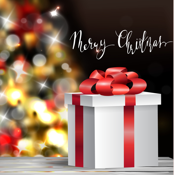 Christmas blur background with gift box vector