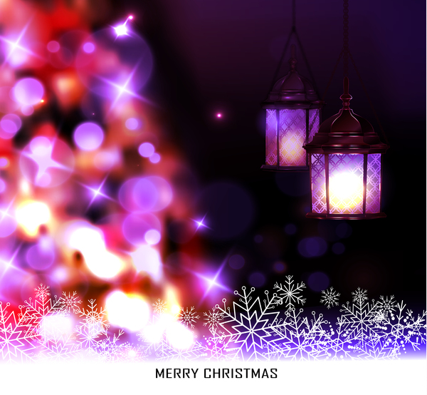 Christmas blur background with lantern vector 01