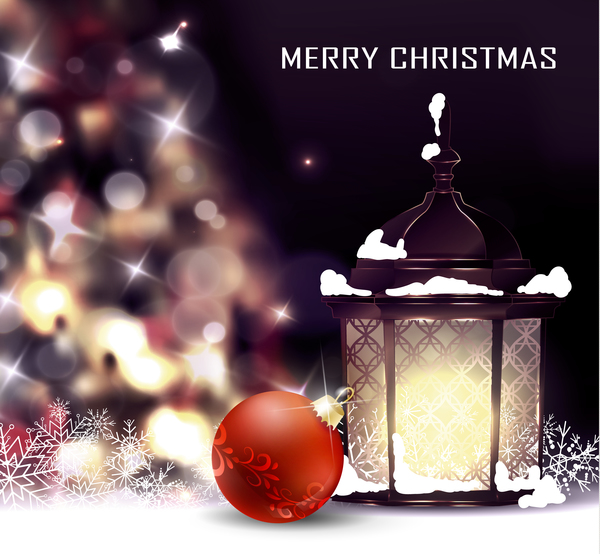 Christmas blur background with lantern vector 02