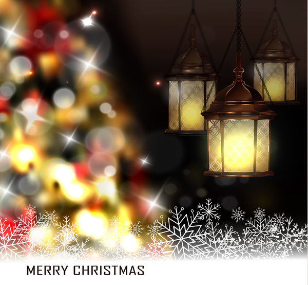 Christmas blur background with lantern vector 03