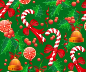 Christmas candy with holly seamless pattern vector 01
