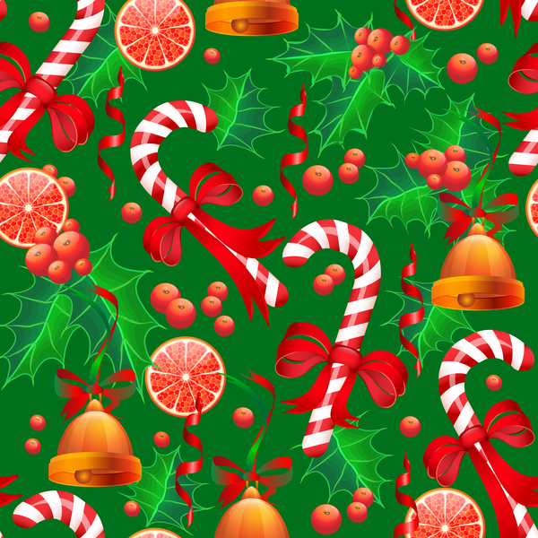 Christmas candy with holly seamless pattern vector 01