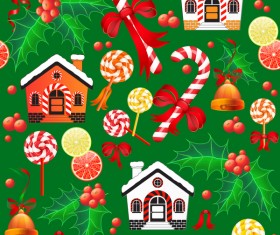 Christmas candy with holly seamless pattern vector 02