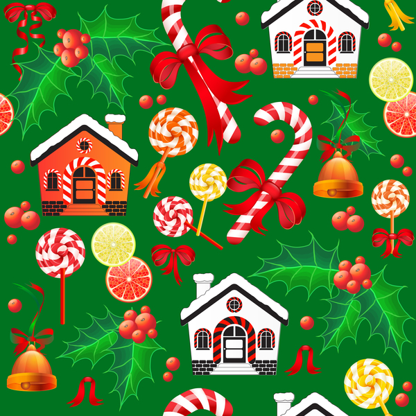 Christmas candy with holly seamless pattern vector 02
