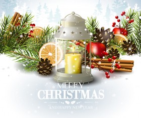 Christmas elements with new year card and snowflake background vector