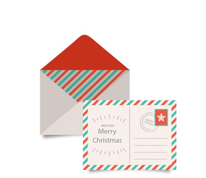 Christmas envelope with postcard vintage style vector 01