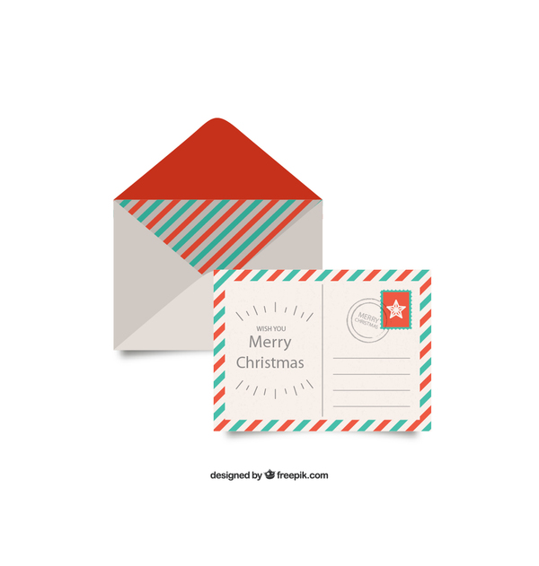 Christmas envelope with postcard vintage style vector 02