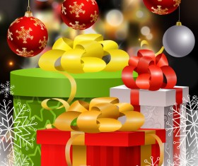 Christmas gift box with snowflake background vector 01