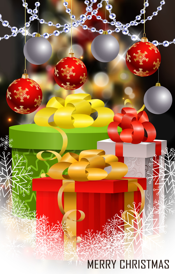 Christmas gift box with snowflake background vector 01