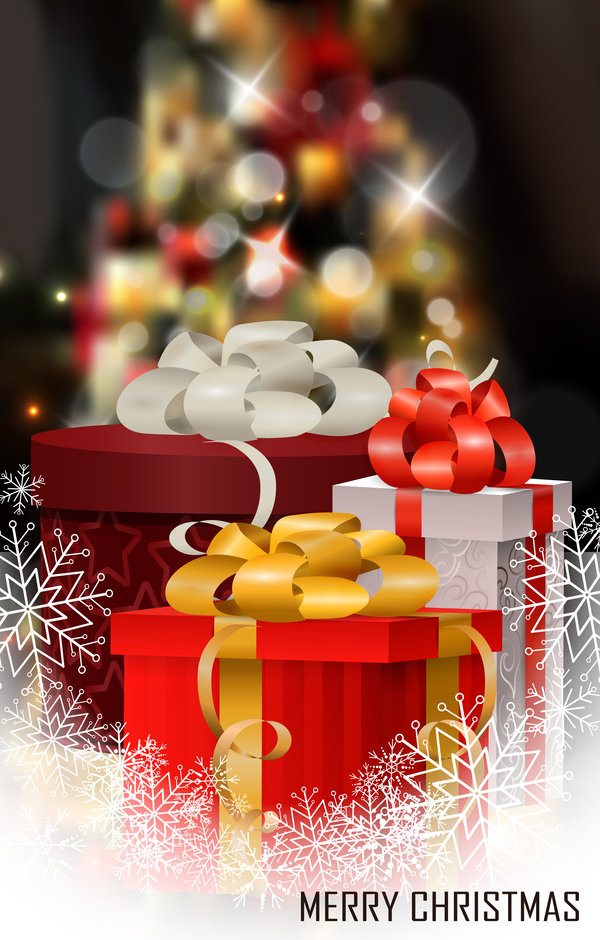 Christmas gift box with snowflake background vector 02