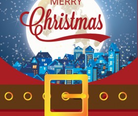 Christmas greeting card with belt buckle vector 02
