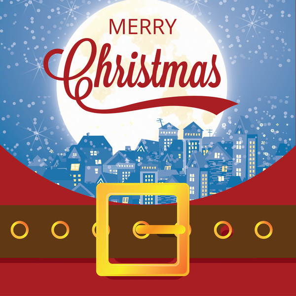 Christmas greeting card with belt buckle vector 03