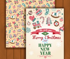 Christmas greeting cards and envelopes with wooden background vector 03