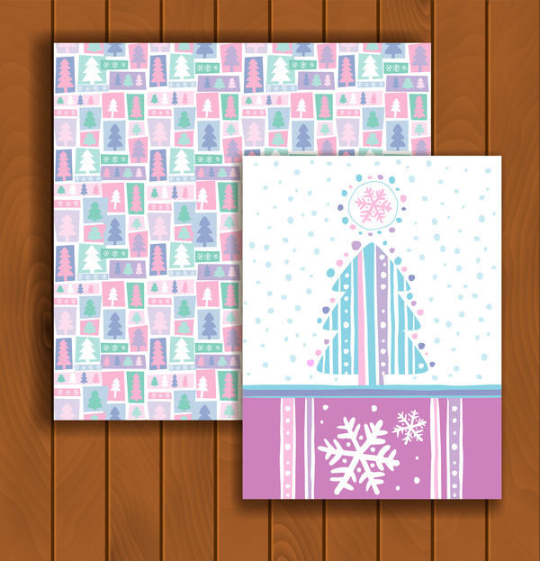 Christmas greeting cards and envelopes with wooden background vector 06