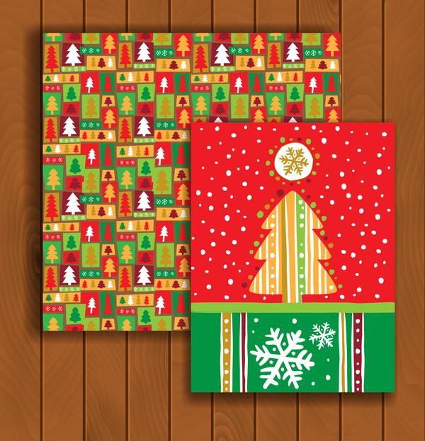 Christmas greeting cards and envelopes with wooden background vector 07