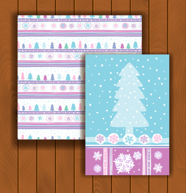 Christmas greeting cards and envelopes with wooden background vector 08